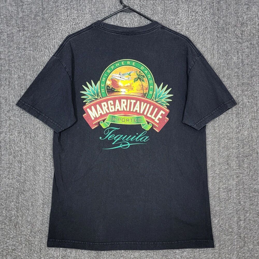 Vintage Jimmy Buffett Margaritaville T-Shirt Mens Large Black Imported Tequila - Picture 1 of 10